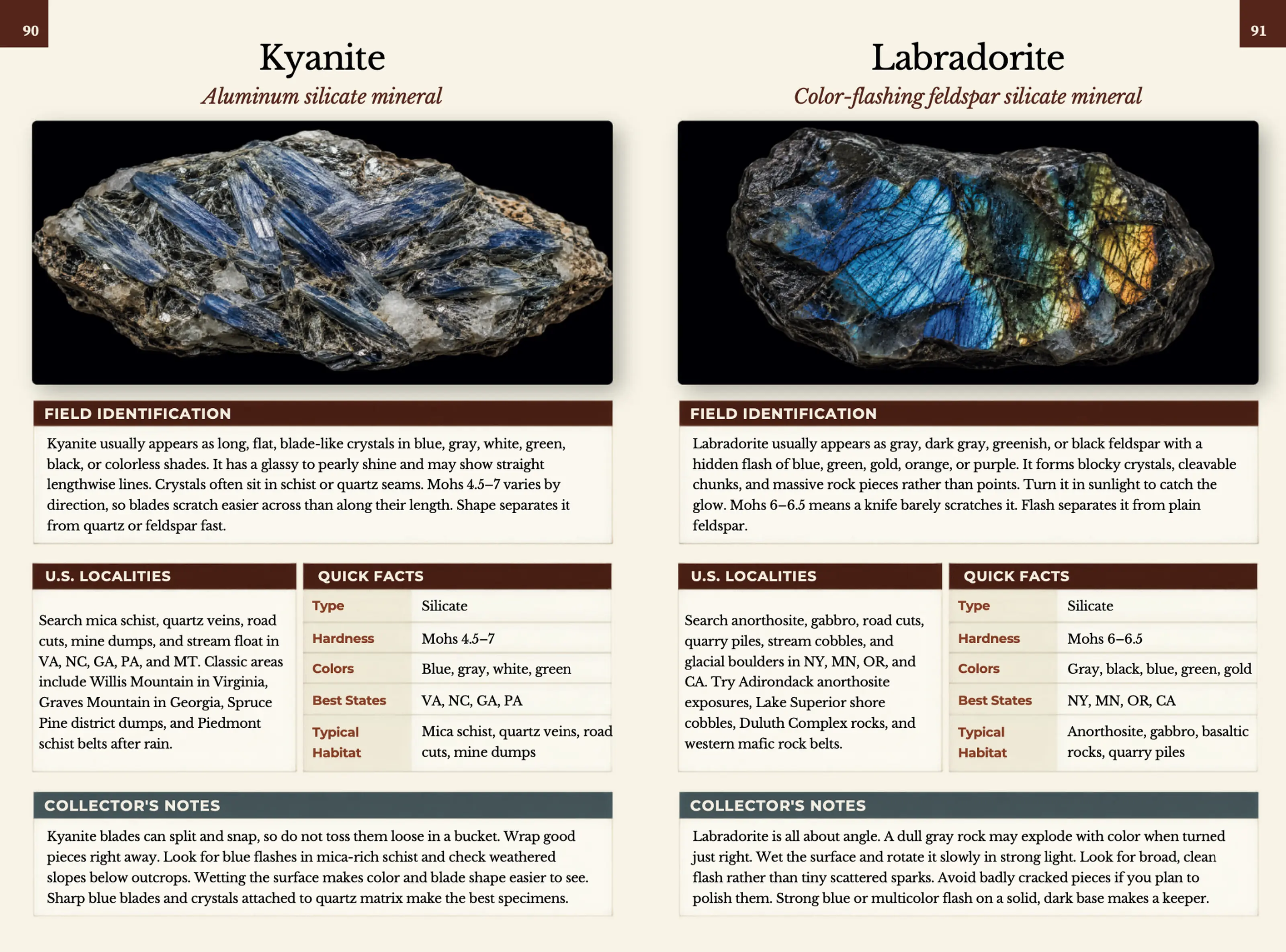 Kyanite & Labradorite interior page from The Rockhounding Encyclopedia